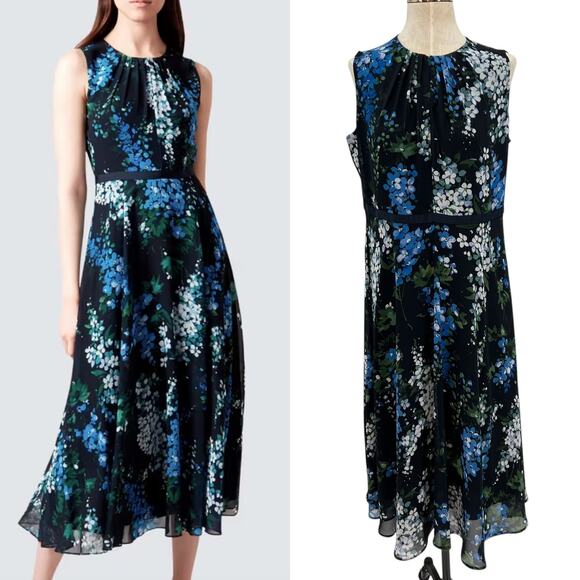 Hobbs London Brea Dress Floral Print Sleeveless Navy Blue Size US 12 - Picture 1 of 14